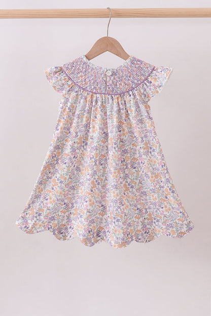 Purple Floral Smocked Dress | Baby Girl Boutique Dress | Sweet Floral Smocked Dress for Toddlers & Girls