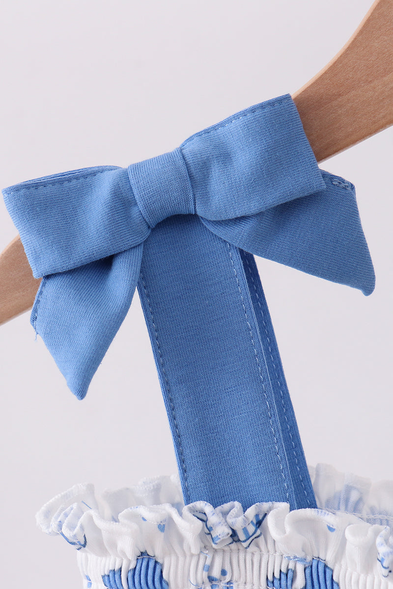 Blue Whale Smocked Ruffle Mommy & Me Matching Dress Set | Mother Daughter Beach Summer Outfit