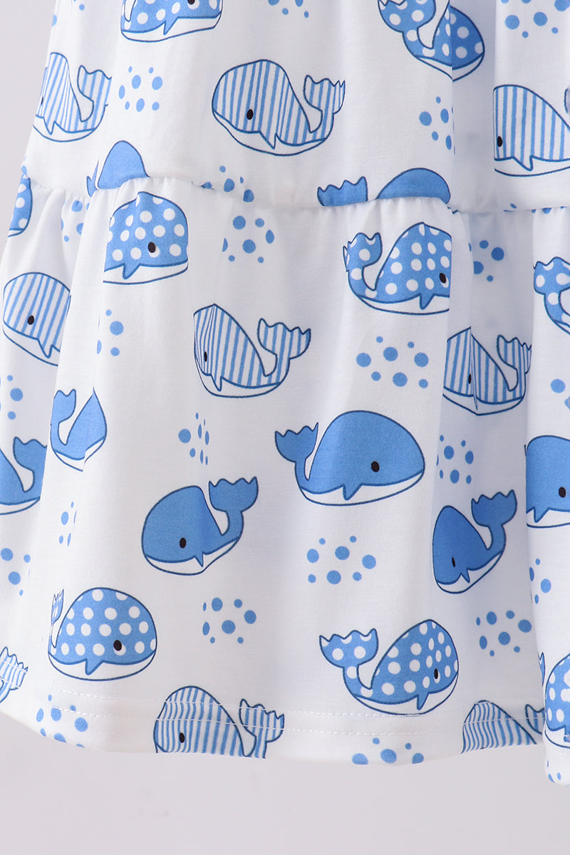 Blue Whale Smocked Ruffle Mommy & Me Matching Dress Set | Mother Daughter Beach Summer Outfit