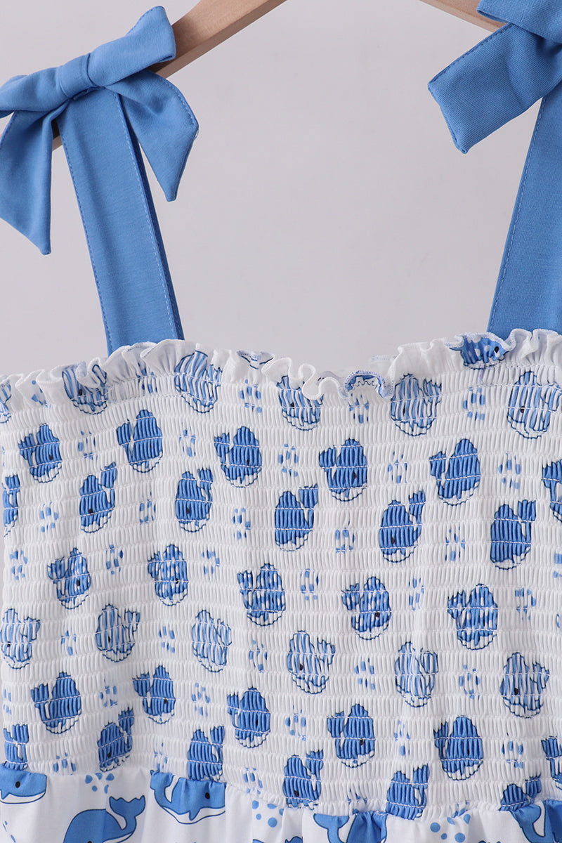 Blue Whale Smocked Ruffle Mommy & Me Matching Dress Set | Mother Daughter Beach Summer Outfit