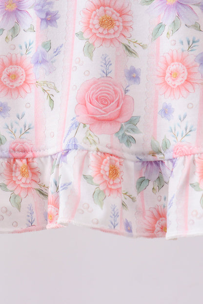 Purple Rose Bow Smocked Ruffle Bloomer Set | Baby Girl Boutique Outfit | Floral Smocked Top & Bloomer Shorts Set
