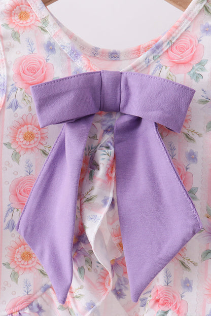 Purple Rose Bow Smocked Ruffle Bloomer Set | Baby Girl Boutique Outfit | Floral Smocked Top & Bloomer Shorts Set