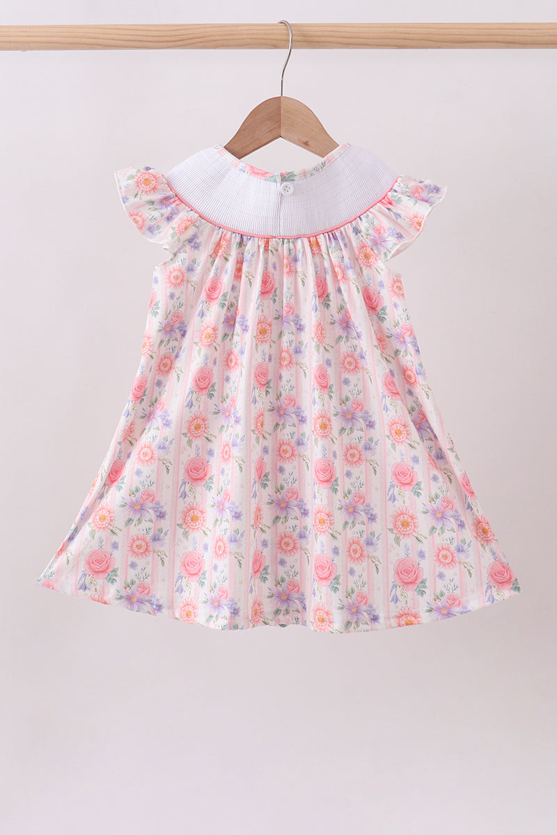 Purple Rose Bow Smocked Ruffle Dress | Baby Girl Boutique Floral Dress | Sweet Ruffle Dress for Toddlers