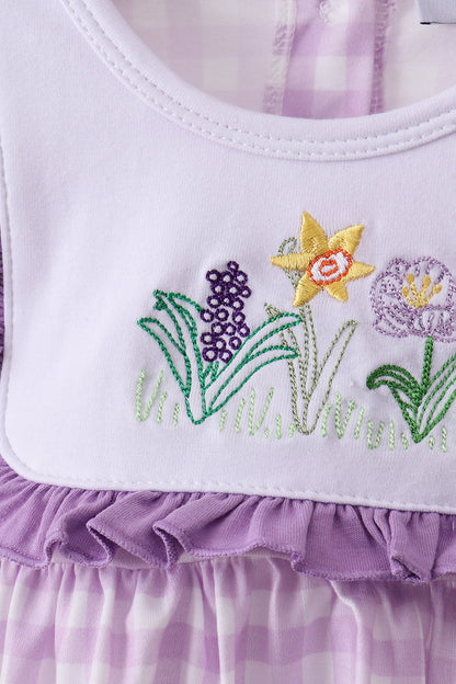 Purple Floral Embroidery Gingham Bloomer Set | Baby Girl Boutique Outfit | Smocked Embroidered Top & Bloomer Shorts Set