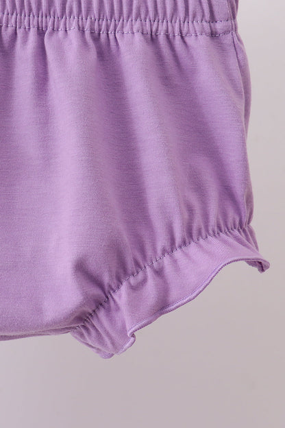 Purple Floral Embroidery Gingham Bloomer Set | Baby Girl Boutique Outfit | Smocked Embroidered Top & Bloomer Shorts Set