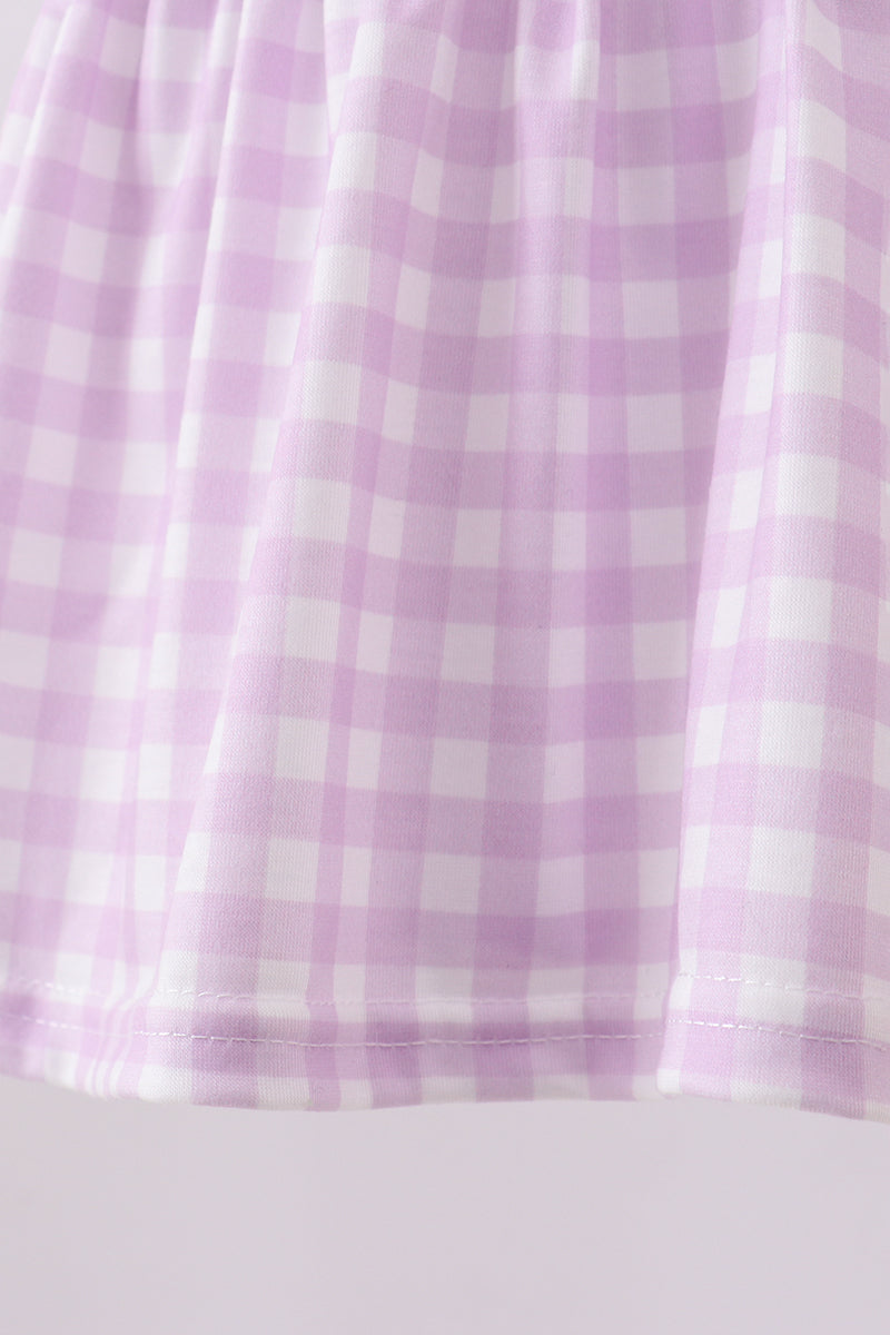 Purple Floral Embroidery Gingham Bloomer Set | Baby Girl Boutique Outfit | Smocked Embroidered Top & Bloomer Shorts Set
