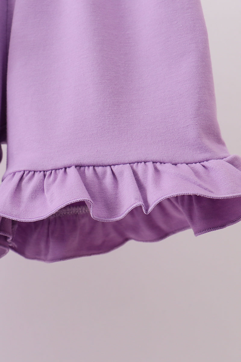 Purple Floral Embroidery Gingham Ruffle Shorts Set | Baby Girl Boutique Outfit | Embroidered Top & Shorts Set