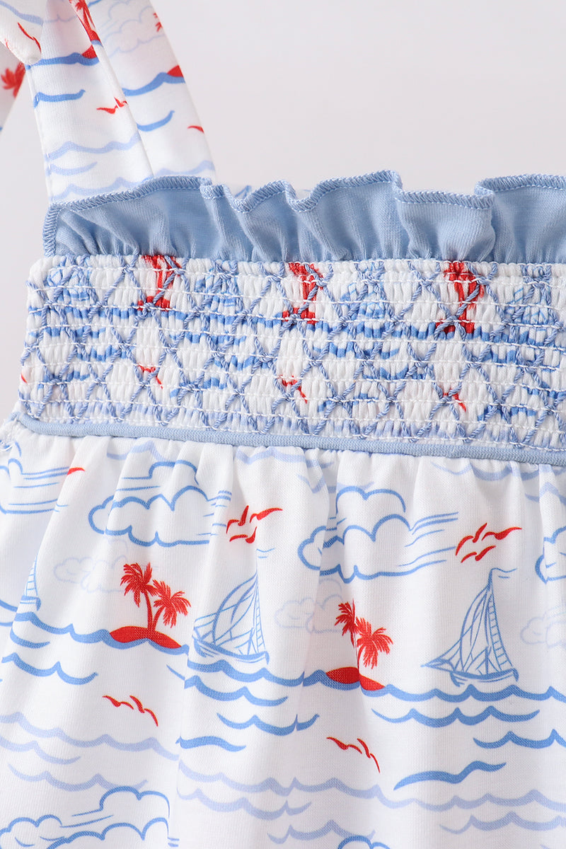 Sailor Dreams Sailboat Smocked Bloomer Set