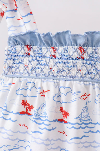Sailor Dreams Sailboat Smocked Bloomer Set