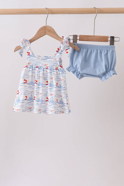Sailor Dreams Sailboat Smocked Bloomer Set