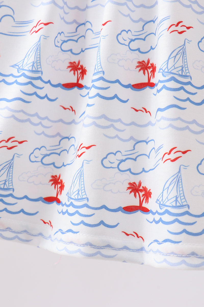Sailor Dreams Sailboat Smocked Bloomer Set