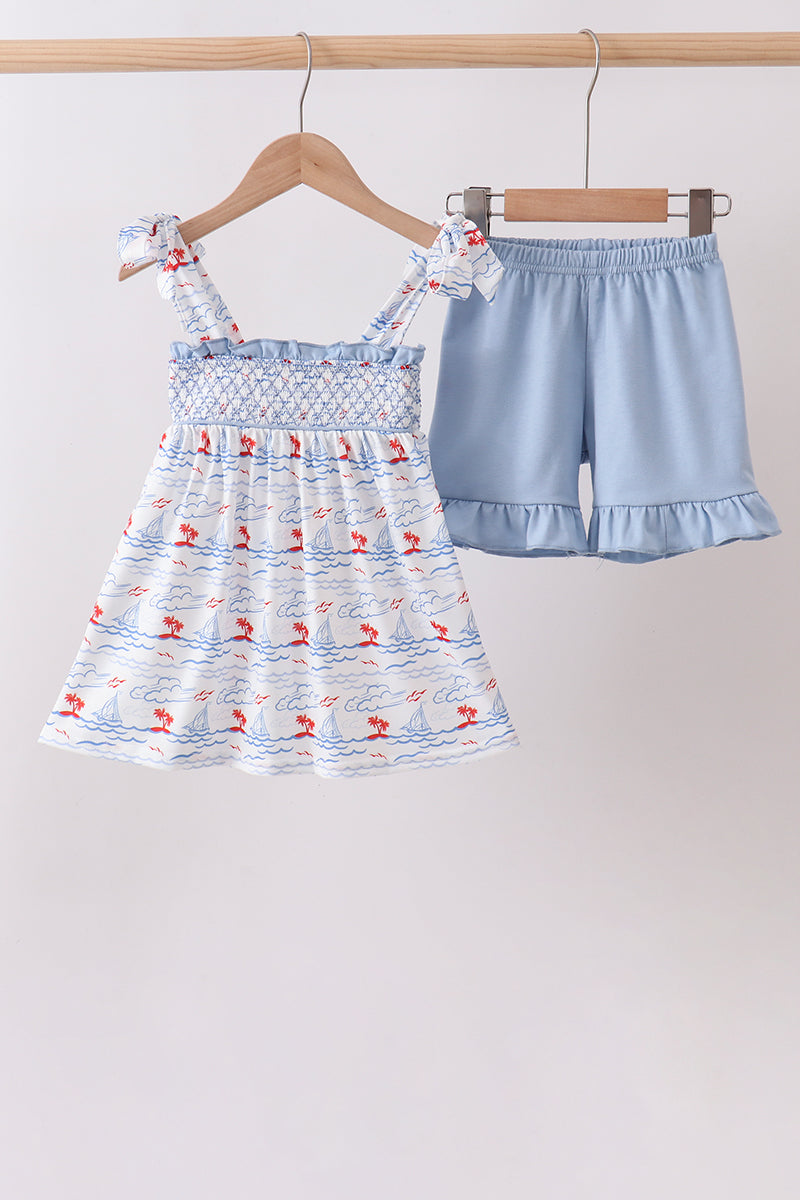 Sailor Dreams Sailboat Smocked Set