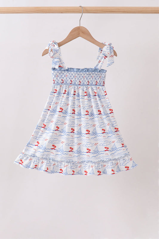 Sailors Dreams Sailboat Smocked Dress