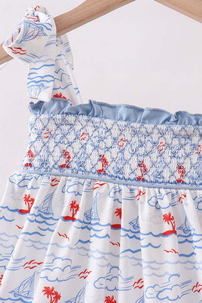 Sailors Dreams Sailboat Smocked Dress