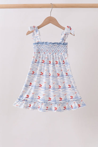 Sailors Dreams Sailboat Smocked Dress