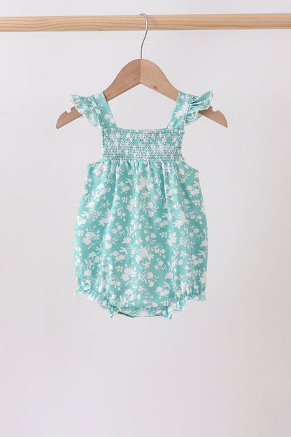 Sage Floral Smocked Bubble Romper | Baby Girl Boutique Outfit | Floral Smocked Bubble Romper for Toddlers