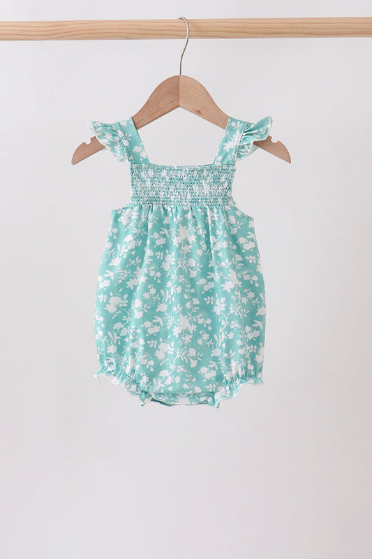 Sage Floral Smocked Bubble Romper | Baby Girl Boutique Outfit | Floral Smocked Bubble Romper for Toddlers