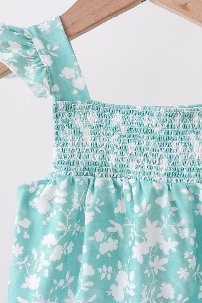 Sage Floral Smocked Bubble Romper | Baby Girl Boutique Outfit | Floral Smocked Bubble Romper for Toddlers