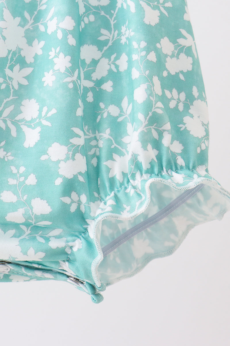 Sage Floral Smocked Bubble Romper | Baby Girl Boutique Outfit | Floral Smocked Bubble Romper for Toddlers