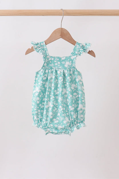 Sage Floral Smocked Bubble Romper | Baby Girl Boutique Outfit | Floral Smocked Bubble Romper for Toddlers