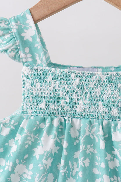 Sage Floral Smocked Bloomer Set | Baby Girl Boutique Outfit | Smocked Top & Bloomer Shorts Set for Toddlers