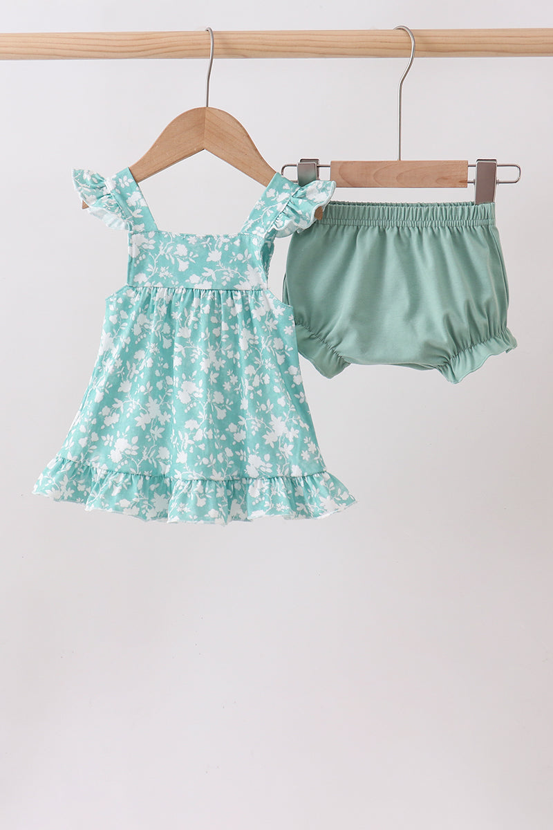 Sage Floral Smocked Bloomer Set | Baby Girl Boutique Outfit | Smocked Top & Bloomer Shorts Set for Toddlers
