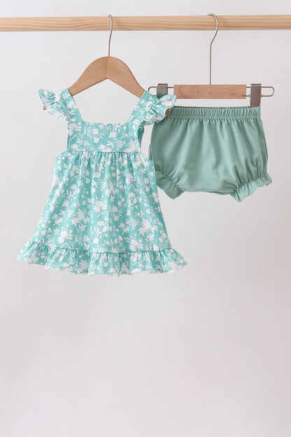 Sage Floral Smocked Bloomer Set | Baby Girl Boutique Outfit | Smocked Top & Bloomer Shorts Set for Toddlers