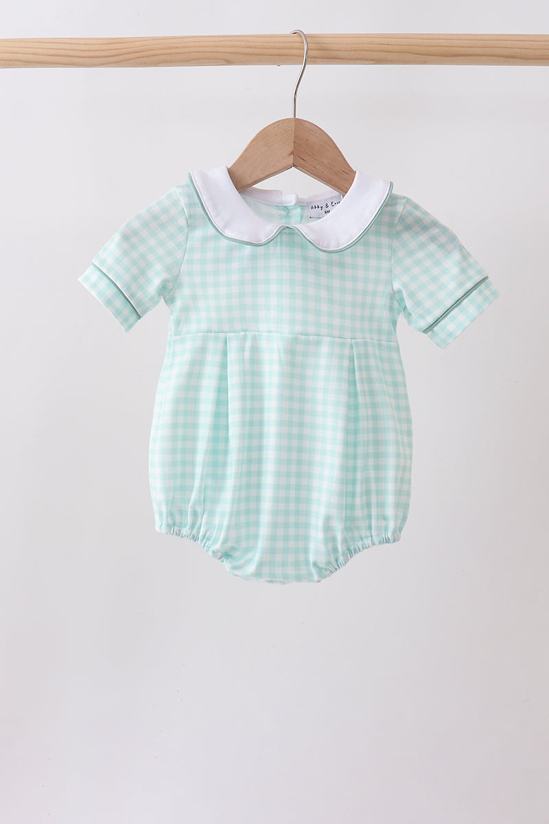 Sage Plaid Bubble Romper | Baby Girl Plaid Outfit | Boutique Smocked Style Fall & Holiday Baby Clothing