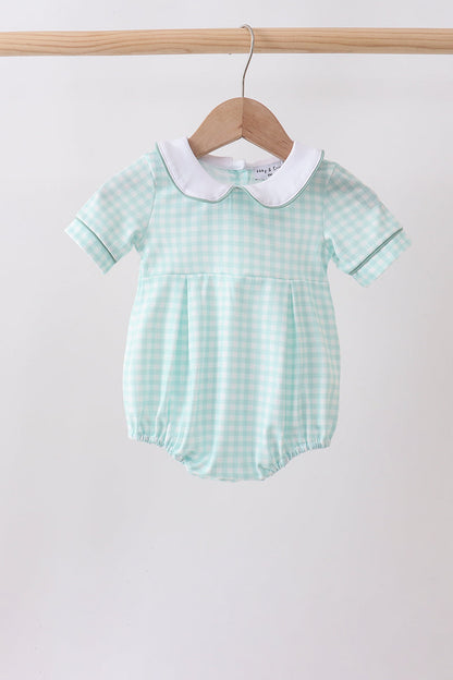 Sage Plaid Bubble Romper | Baby Girl Plaid Outfit | Boutique Smocked Style Fall & Holiday Baby Clothing