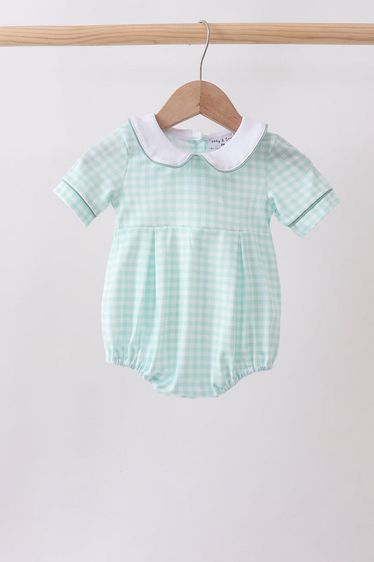 Sage Plaid Bubble Romper | Baby Girl Plaid Outfit | Boutique Smocked Style Fall & Holiday Baby Clothing