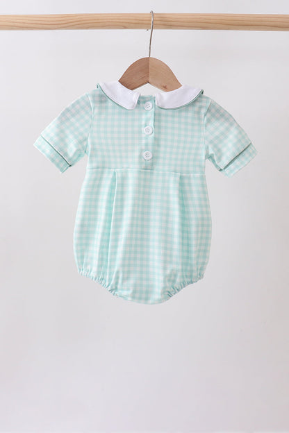 Sage Plaid Bubble Romper | Baby Girl Plaid Outfit | Boutique Smocked Style Fall & Holiday Baby Clothing