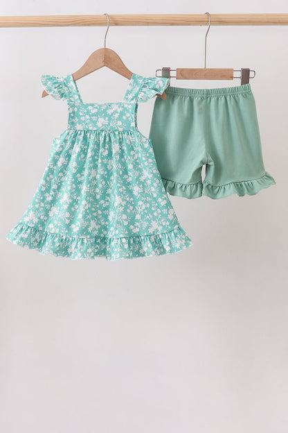 Sage Floral Smocked Set | Baby Girl Boutique Outfit | Floral Smocked Top & Bottom Set for Toddlers
