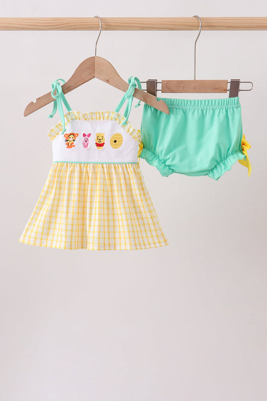 🐻🍯 Mustard Honey Bear Embroidered Bloomer Set | Sweet Baby Girl Outfit ✨