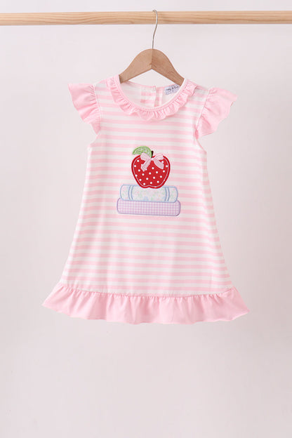 🍎📚 Pink Stripe Apple & Book Appliqué Dress | Back to School Girls Outfit ✨