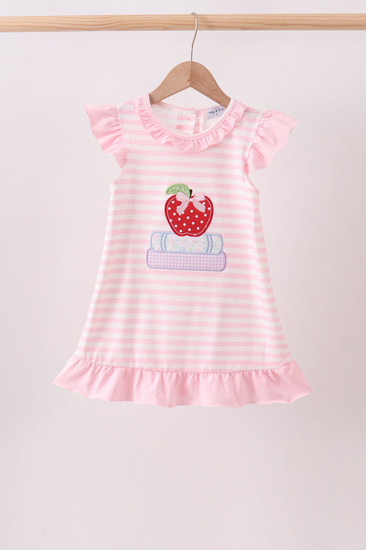 🍎📚 Pink Stripe Apple & Book Appliqué Dress | Back to School Girls Outfit ✨