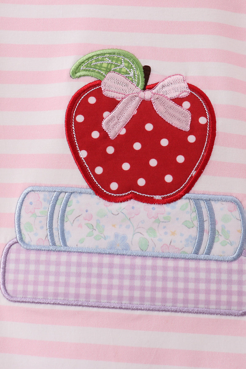 🍎📚 Pink Stripe Apple & Book Appliqué Dress | Back to School Girls Outfit ✨