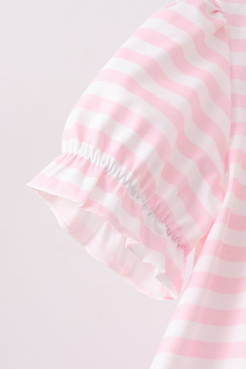 🍎📚 Pink Stripe Apple & Book Appliqué Ruffle Set | Back to School Girls Outfit ✨