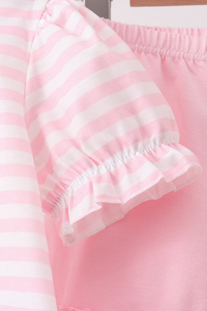 🍎📚 Pink Stripe Apple & Book Appliqué Ruffle Set | Back to School Girls Outfit ✨