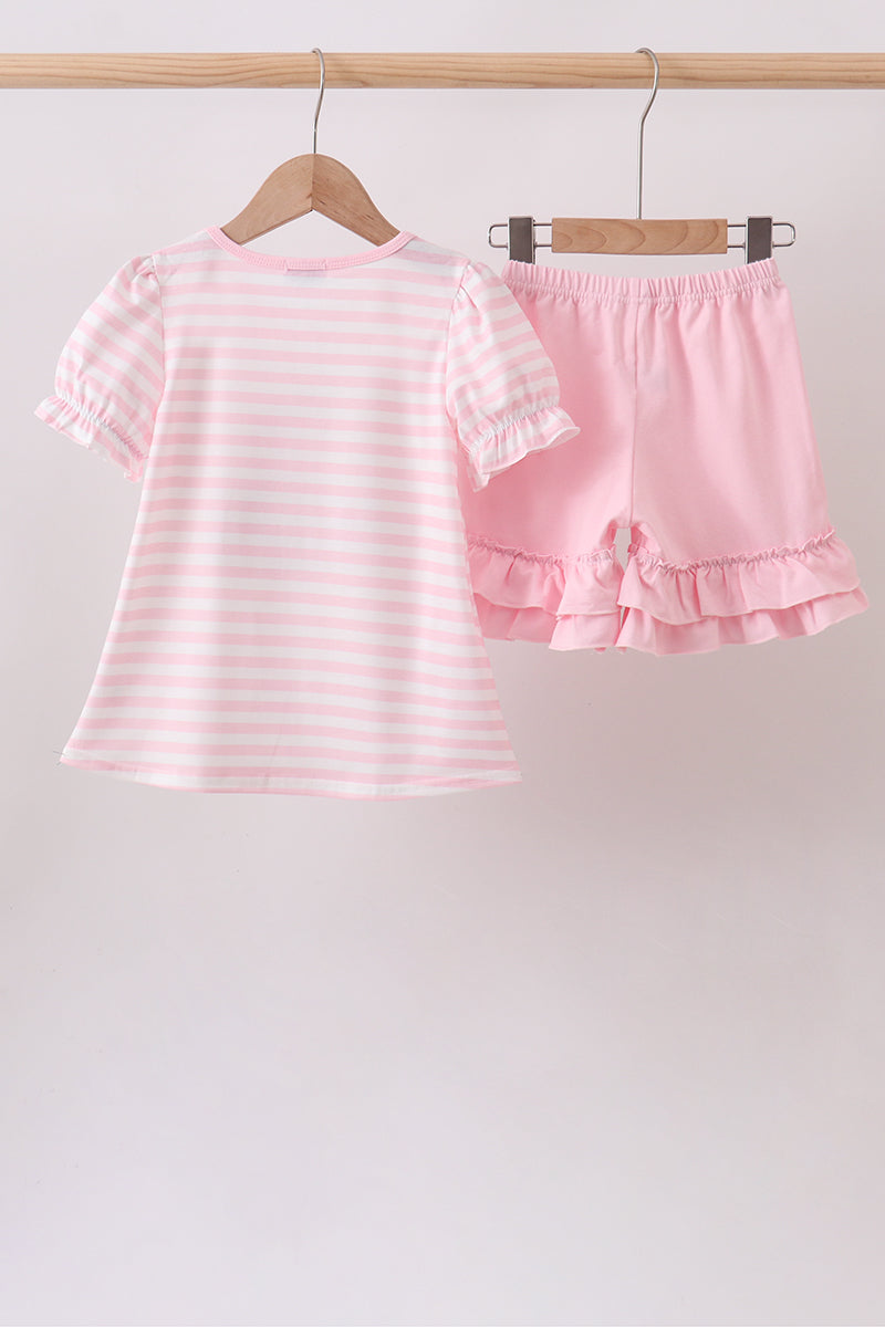 🍎📚 Pink Stripe Apple & Book Appliqué Ruffle Set | Back to School Girls Outfit ✨