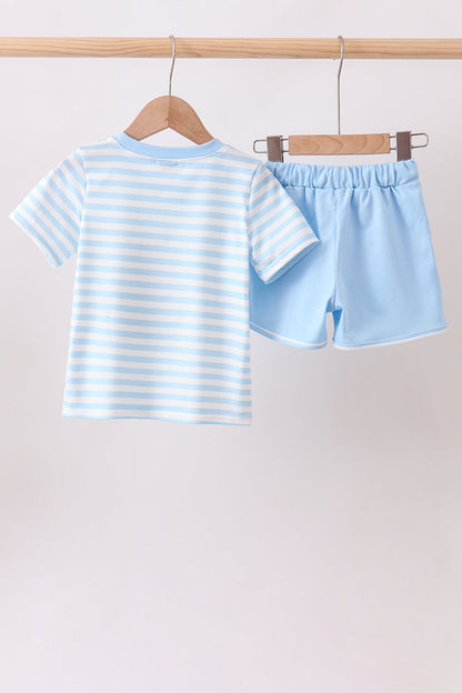🍎📚 Blue Stripe Apple & Book Appliqué Set | Back to School Little Learner Outfit ✨