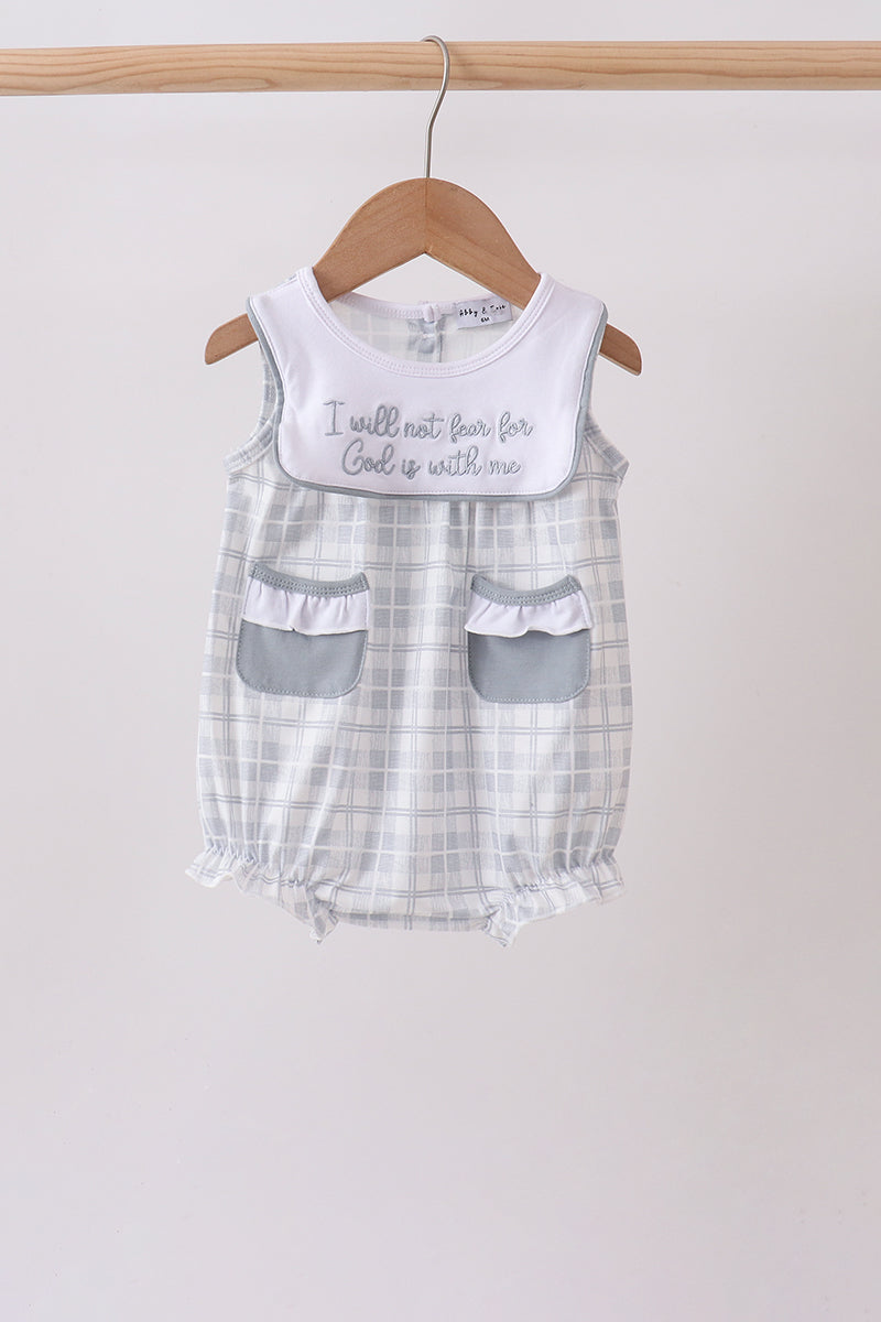✨ Blue Faith Quote Embroidered Bubble Romper | Little Blessing Baby Outfit ✨
