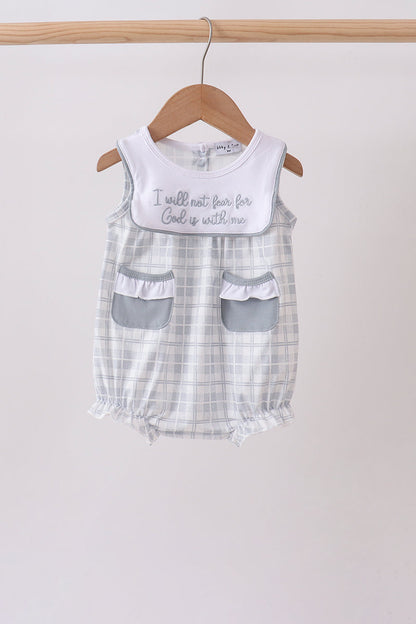 ✨ Blue Faith Quote Embroidered Bubble Romper | Little Blessing Baby Outfit ✨