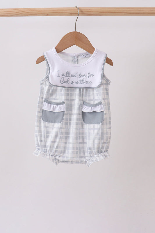 ✨ Blue Faith Quote Embroidered Bubble Romper | Little Blessing Baby Outfit ✨