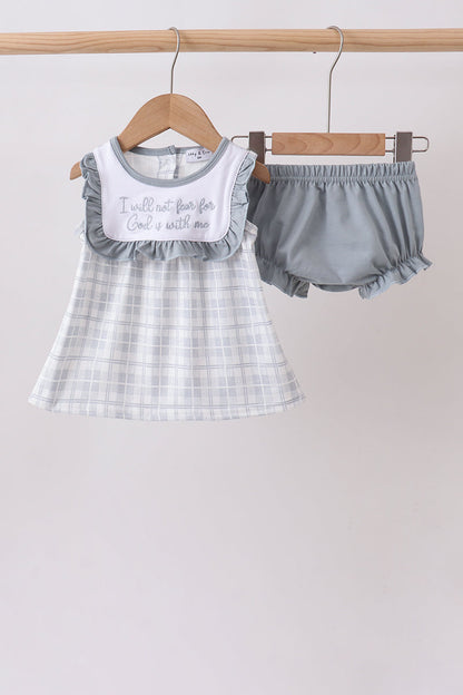 ✨ Blue Faith Quote Embroidered Bloomer Set | Blessed Little Baby Outfit ✨