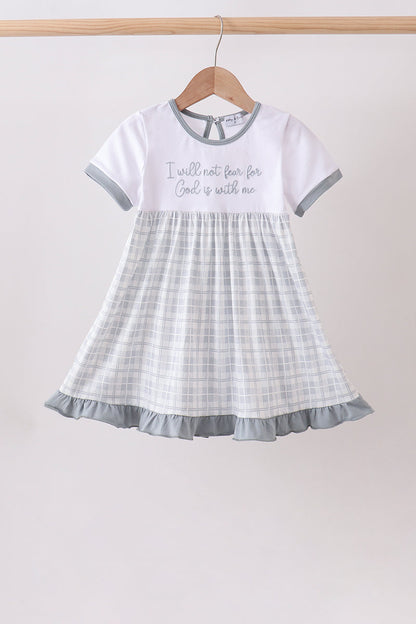 ✨ Blue Faith Quote Embroidered Dress | Blessed Little Girl Outfit ✨