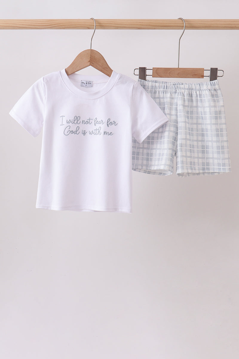 ✨ Blue Faith Quote Embroidered Shorts Set | Blessed Little One Outfit ✨