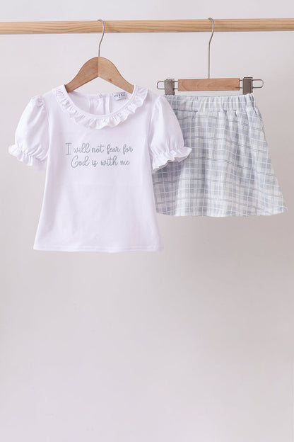 ✨ Blue Faith Quote Embroidered Ruffle Shorts Set | Blessed Little Girl Outfit ✨