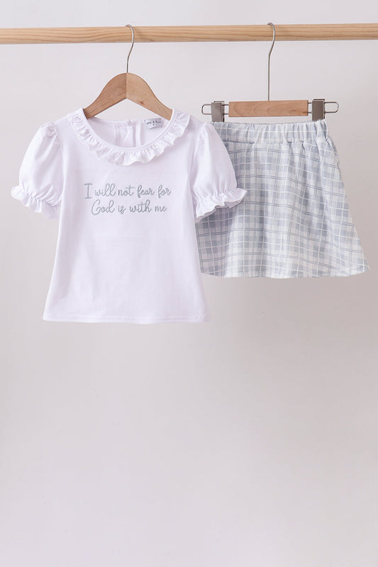 ✨ Blue Faith Quote Embroidered Ruffle Shorts Set | Blessed Little Girl Outfit ✨