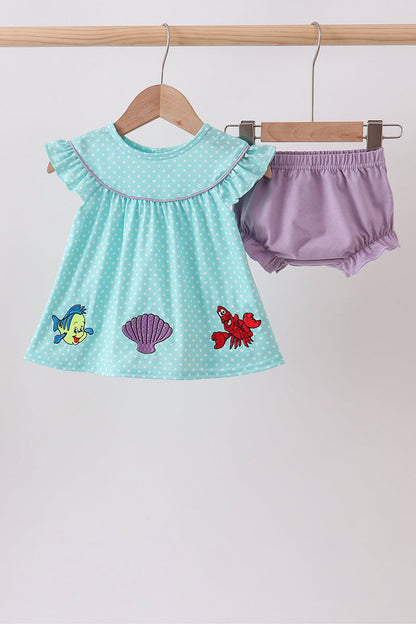 🌊🐚 Blue Under the Sea Embroidered Bloomer Set | Ocean-Inspired Baby Outfit ✨