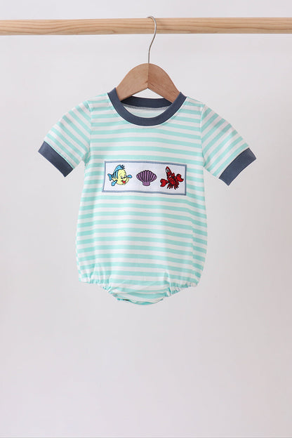 🌊🐚 Blue Stripe Under the Sea Embroidered Bubble | Ocean-Inspired Baby Outfit ✨